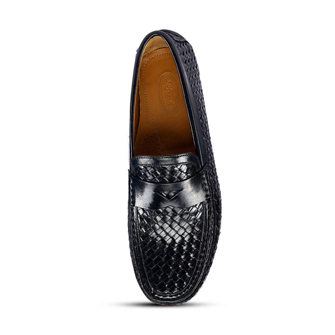 Brent Shoes Men's TW 1868 Black Mesh Slipon Leather Casuals